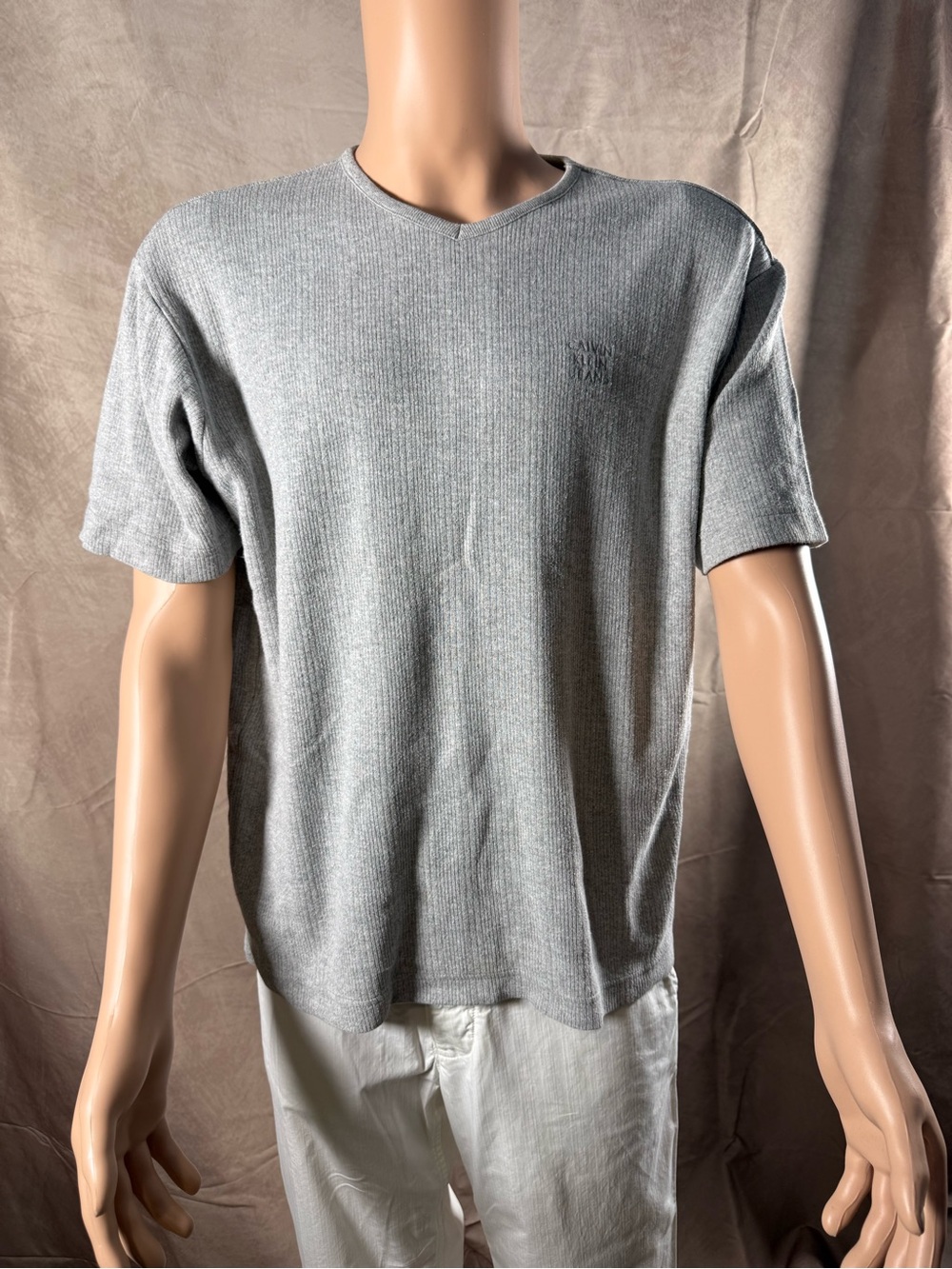 Calvin Klein Jeans Heather Gray Ribbed Short-Sleeve Tee